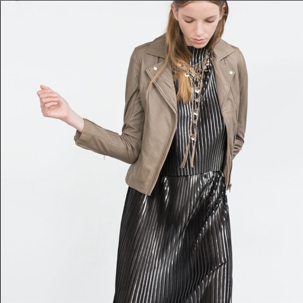 Zara Taupe Leather Jacket